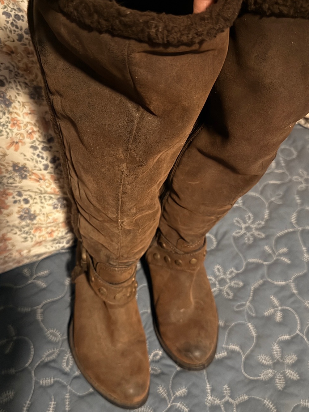 Brown Suede Knee-High Women's Boots